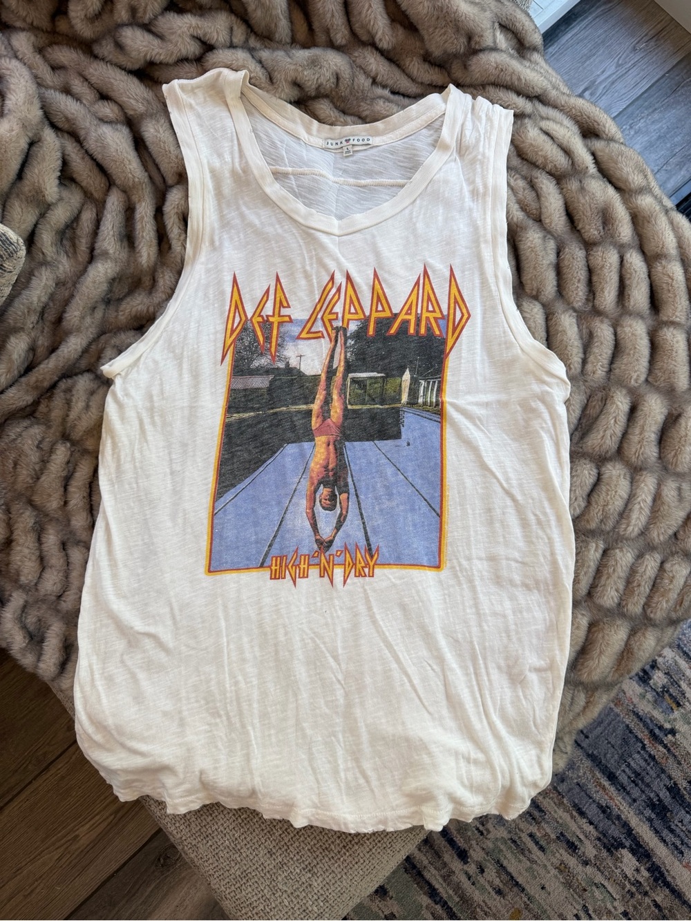 Junk Food Clothing White Def Leppard Graphic Tank with Red and Yellow Print